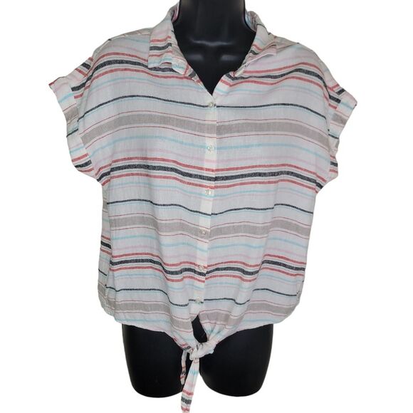 Weatherproof striped button-down Linen Blend Blouse top Size small - Picture 1 of 7